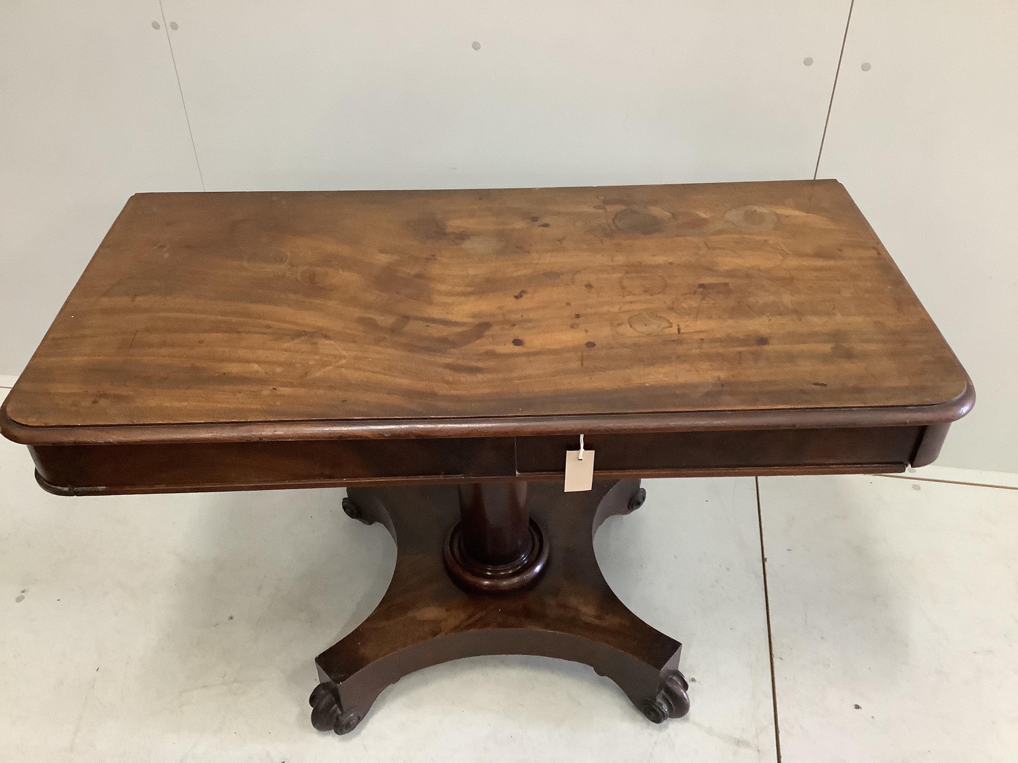 A Victorian rectangular mahogany single drawer pedestal side table, width 122cm, depth 60cm, height 73cm